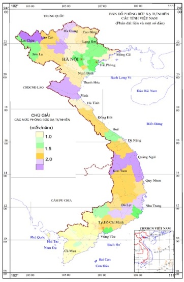 Bản đồ phông bức xạ tự nhiên các tỉnh Việt Nam (phần đất liền)